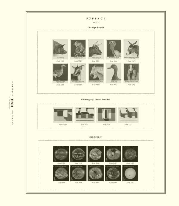 Postage 2021 An official Scott Album Page HertiageBreeds Paintings by Emilio Sanchez Sun Science